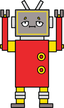 Bir insan tarafından çizilmiş sevimli bir robot karikatürü.