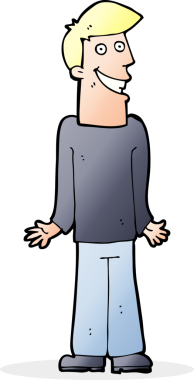 Çizgi filmci bir insan tarafından çizilmiş omuzlarını silkiyor.