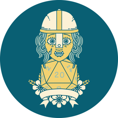 Retro Dövme Tarzı Yarı Ork Dövüşçüsü Bir insan tarafından çizilmiş doğal yirmi zar atışıyla