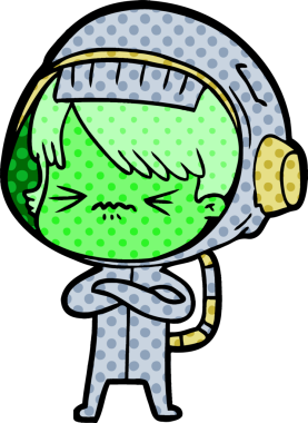 Bir insan tarafından çizilmiş kızgın uzay kızı.