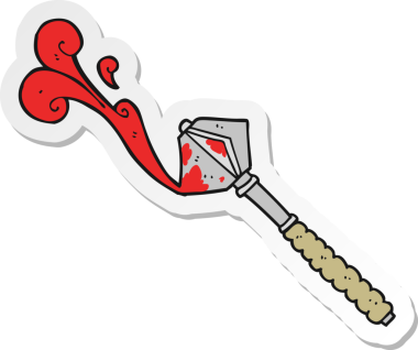 Bir insan tarafından çizilmiş kanlı bir ortaçağ topuzu çıkartması.