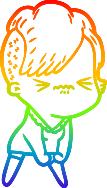 Gökkuşağı gradyan çizgi çizimi Bir insan tarafından çizilmiş sinirli hippi kız