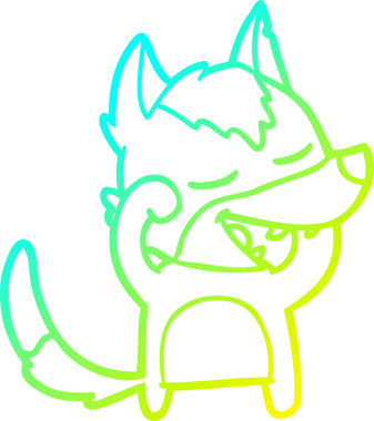 Bir insan tarafından çizilmiş gülen bir kurdun soğuk çizgi çizimi.