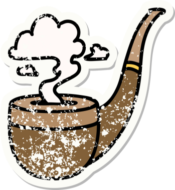 Bir insan tarafından çizilmiş sigara içen piposunun geleneksel stiliyle dövmesi var.