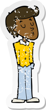 Bir insan tarafından çizilmiş sakin bir adamın gerilmiş çıkartması.