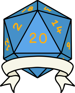 Retro Dövme Biçimi Doğal 20 kritik vuruş D20 zar bir insan tarafından çizildi