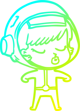 Bir çizgi film karakteri çizen soğuk gradyan bir insan tarafından çizilmiş güzel astronot kız.