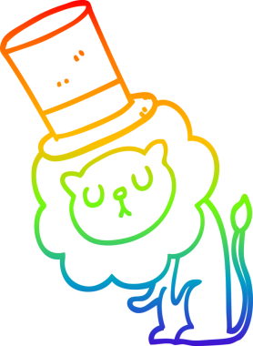 Bir insan tarafından çizilmiş silindir şapkalı şirin bir aslanın çizimi.