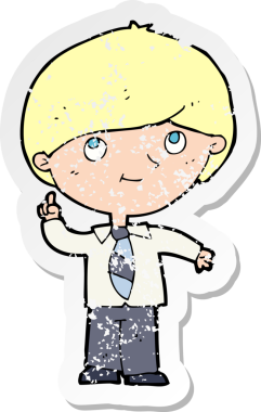 İnsan tarafından çizilmiş bir fikri olan karikatürist bir çocuğun gerilimli retro yapıştırması.