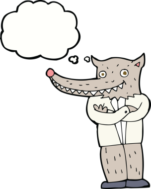 Bir insan tarafından çizilmiş düşünce balonlu bir kurt adam.