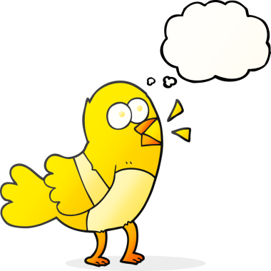 Bir insan tarafından çizilmiş serbest çizim balon karikatür kuşu.