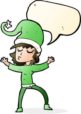 Noel Baba 'nın bir insan tarafından çizilmiş konuşma balonlu yardımcı çizgi filmi.