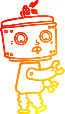 Bir insan tarafından çizilen çizgi film robotunun sıcak çizgi çizimi