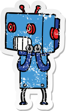 Bir insan tarafından çizilmiş karikatür robotunun sıkıntılı çıkartması.