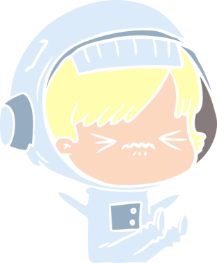 Düz renkli çizgi film çizen uzay kızı, bir insan tarafından çizilmiş sinir krizi geçiriyor.