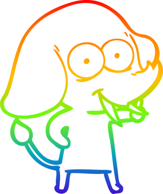 Gökkuşağı gradyanı çizimi bir insan tarafından çizilmiş mutlu bir filin çizimi