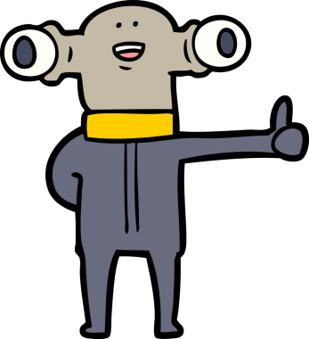 Bir insan tarafından çizilmiş dostane bir uzaylı çizgi filmi.