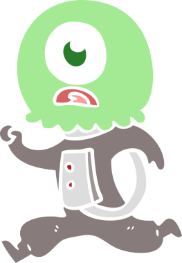 Düz renkli çizgi film Tepegöz, bir insan tarafından çizilen uzaylı uzay adamı.