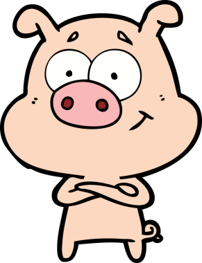 Bir insan tarafından çizilmiş mutlu çizgi film domuzu.