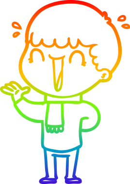 Gökkuşağı gradyan çizgisi bir insan tarafından çizilmiş gülen bir karikatür adamın çizimi