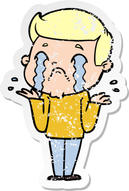 Bir insan tarafından çizilmiş ağlayan bir karikatürcünün sıkıntılı çıkartması.