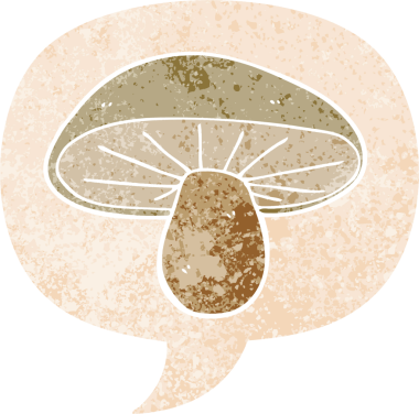 grunge 'da konuşma baloncuğu olan karikatür mantarı bir insan tarafından çizilmiş dertli retro dokuma tarzı