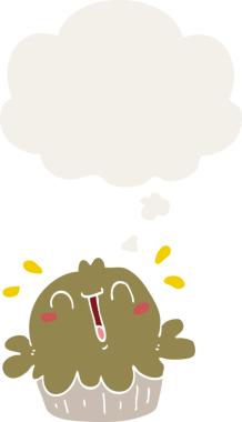 Düşünce baloncuğu insan tarafından çizilmiş şirin bir çizgi film pastası.