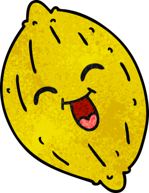 Bir insan tarafından çizilmiş mutlu bir limon çizimi.