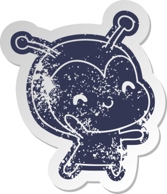 Bir insan tarafından çizilmiş sevimli bir dişi böceğin sıkıntılı eski çizgi film etiketi.