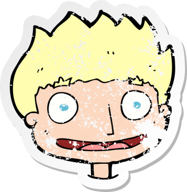 Bir insan tarafından çizilen mutlu çocuk çizgi filminin kederli retro yapıştırması.