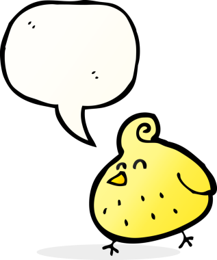 Bir insan tarafından çizilmiş konuşma balonlu çizgi film kuşu.