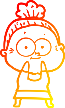 Bir insan tarafından çizilmiş mutlu, yaşlı bir kadının sıcak çizgi çizimi.