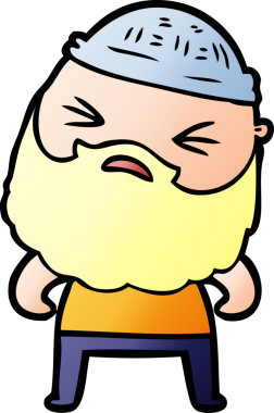 Bir insan tarafından çizilmiş sakallı bir çizgi film adamı.