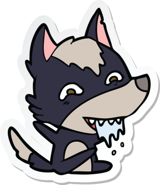 Bir insan tarafından çizilmiş aç kurt çizgi filminin çıkartması.