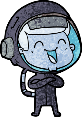 Bir insan tarafından çizilmiş mutlu astronot çizgi filmi.