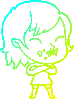 Bir insan tarafından çizilmiş yanağında kan olan vampir bir kızın çizdiği soğuk çizgi.