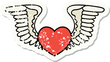 Bir insan tarafından çizilmiş kanatları olan geleneksel bir kalp stili dövmesi.