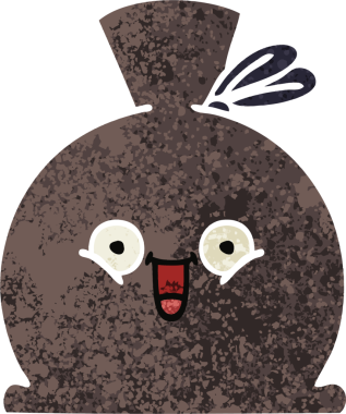 Bir insan tarafından çizilmiş bir çuvalın retro illüstrasyon tarzı karikatürü