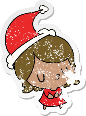 Bir insan tarafından çizilmiş Kawai kızının, sıkıntılı bir Noel çıkartması.