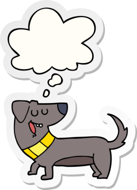 İnsan tarafından çizilmiş bir çıkartma olarak düşünce baloncuğu olan çizgi film köpeği.