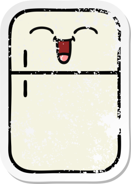 Bir insan tarafından çizilmiş şirin bir buzdolabının sıkıntılı çıkartması.