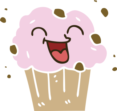 Bir insan tarafından çizilmiş garip, mutlu bir kek.