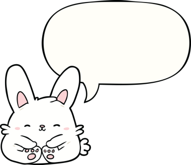 Bir insan tarafından çizilmiş konuşma balonlu şirin çizgi film tavşanı.