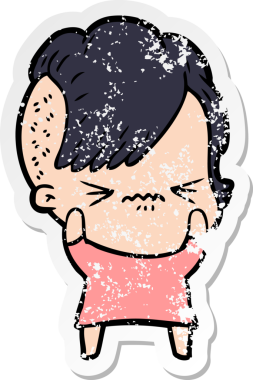 Bir insan tarafından çizilmiş sinirli bir hippi kızın sıkıntılı çıkartması.