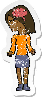 Bir insan tarafından çizilmiş omuzlarını silken zeki bir karikatür çıkartması.