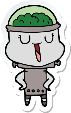 Bir insan tarafından çizilmiş mutlu çizgi film robotunun çıkartması.