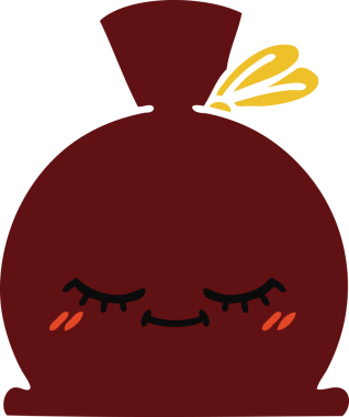 Bir insan tarafından çizilmiş bir çuvalın düz renkli retro karikatürü