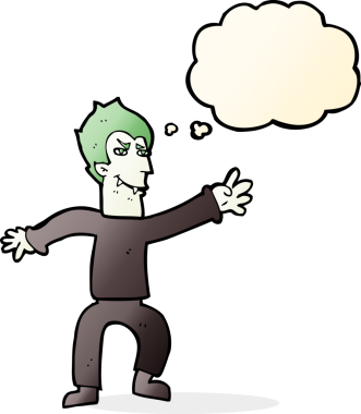 Bir insan tarafından çizilmiş düşünce balonlu vampir adam.