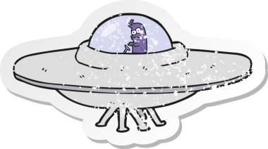 Bir insan tarafından çizilmiş bir uçan daire desenli karikatür çıkartması.