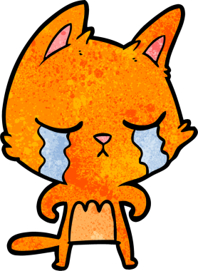 Bir insan tarafından çizilmiş ağlayan çizgi film kedisi.